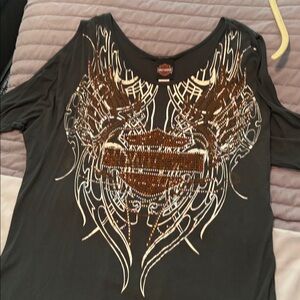 Harley-Davidson Dark Green and Brown sequined Winged Tee